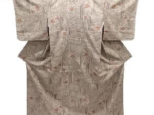 裂取りに花模様織り出し手織り紬着物